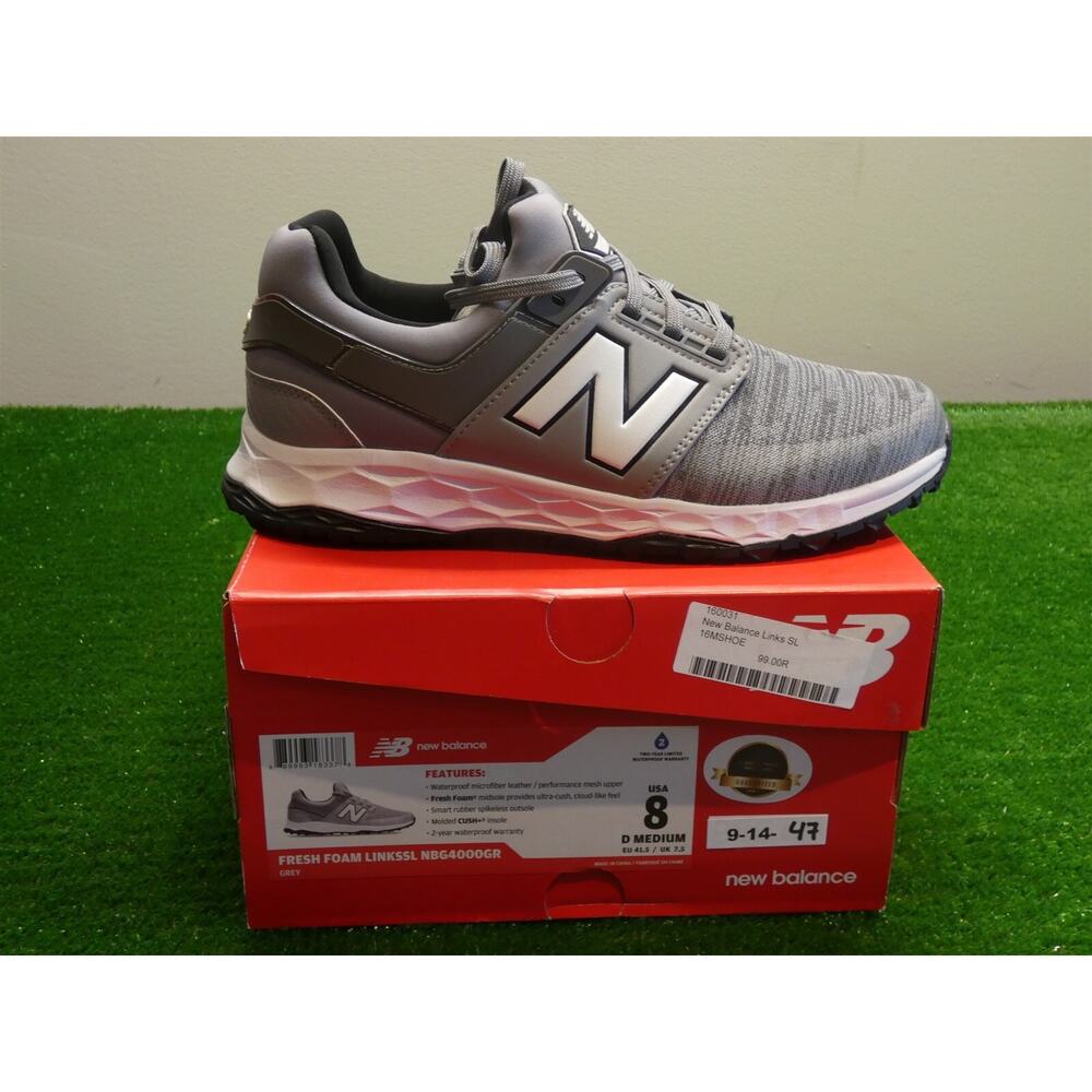 New Balance Mens Fresh Foam Links SL Waterproof Spikeless Golf Shoes 8M Grey New
